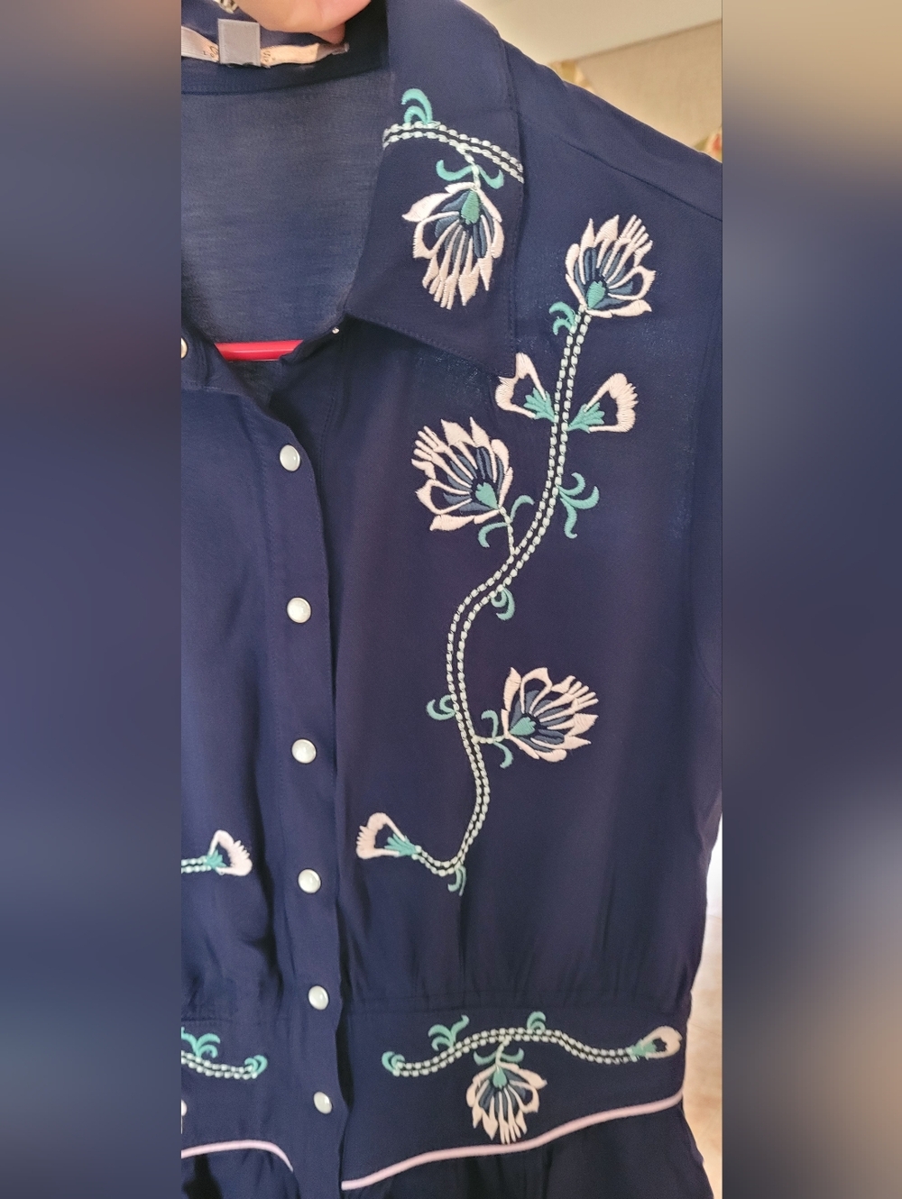 Vintage Guess Navy Blue  Embroidered Button-Front Shirt Dress Size 4 - Picture 6 of 11